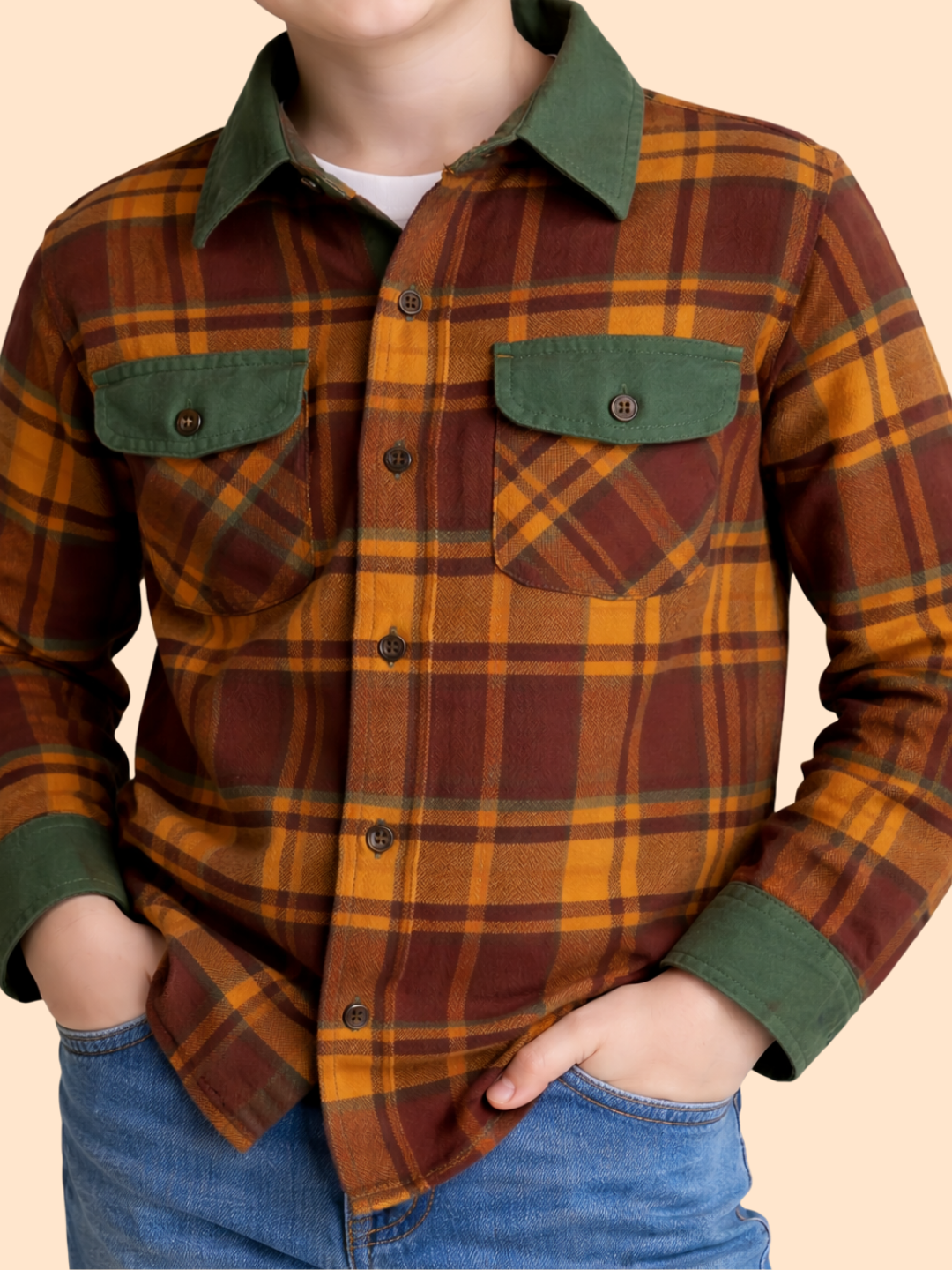 Boys Brown Checked Shirt with Denim Jeans | Stylish Casual Outfit Set (2-10 Years)