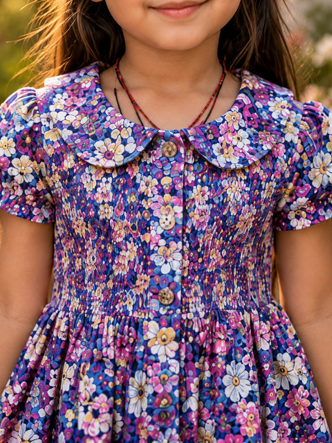 Girls Floral Cotton Frock Dress | Peter Pan Collar Printed Dress | Soft Casual Summer Dress for Girls