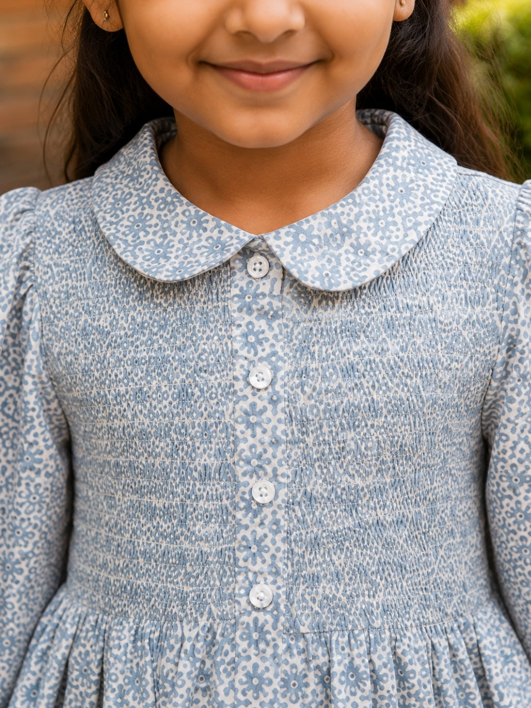 Girls Floral Cotton Dress | Peter Pan Collar Tiered Dress | Full Sleeve Casual Dress for Girls | Soft Everyday Wear