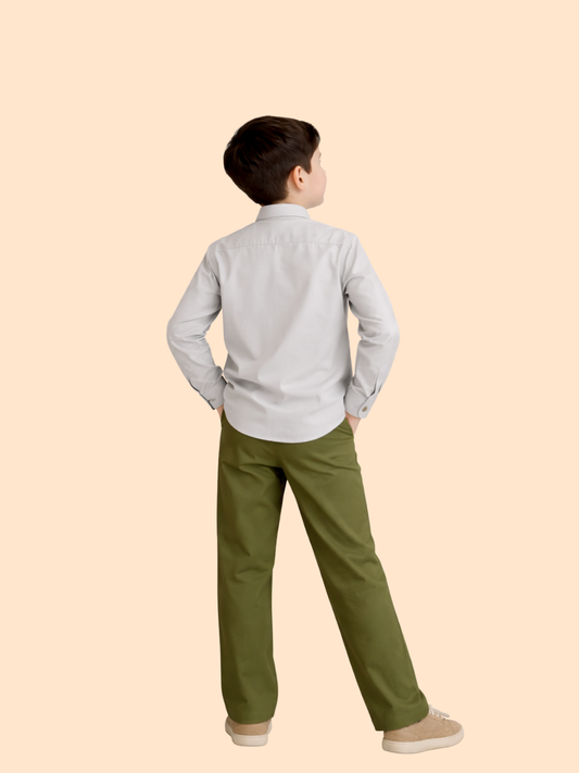 Boys Mandarin Collar Shirt with Olive Pants | Smart Casual Outfit Set (2-10 Years)