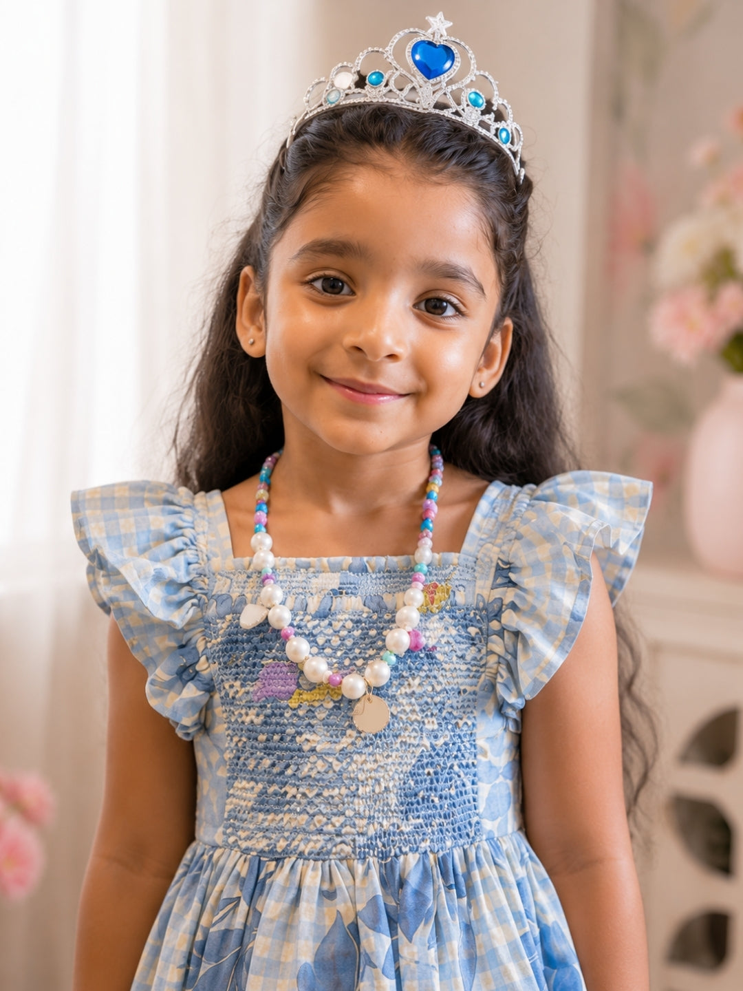 Girls Floral Smocked Cotton Dress | Ruffle Sleeve Casual Dress | Soft Summer Party Dress for Girls
