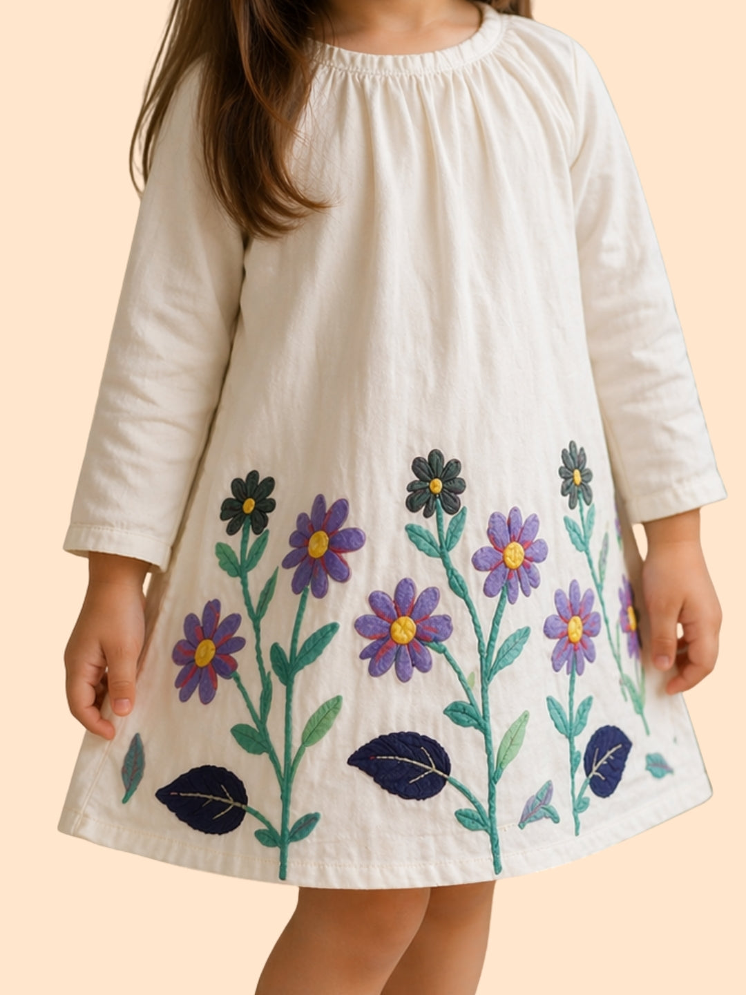 Girls White Floral Embroidered Dress | Cute Casual Cotton Frock (2–8 Years)