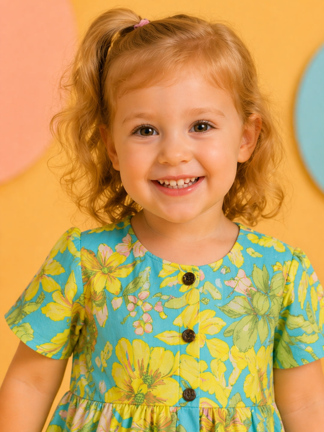 Girls Floral Co-Ord Set in Teal & Yellow | Summer Casual Outfit (1–5 Years)