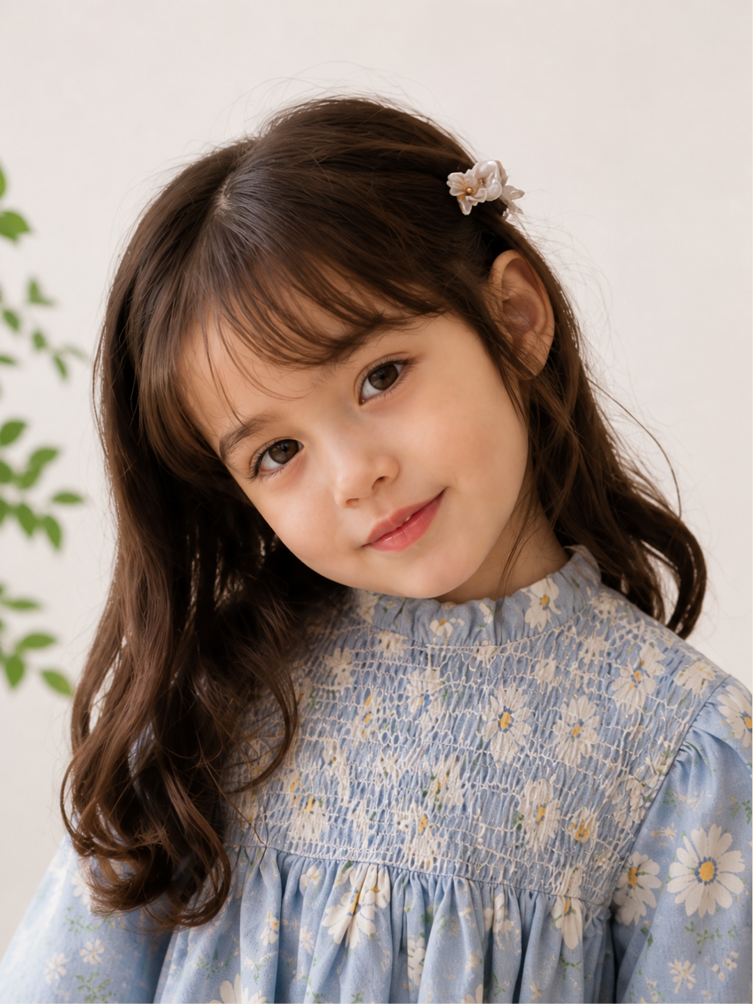 Girls Blue Floral Smocked Dress | Full Sleeve Cotton Party & Casual Dress (2–8 Years)