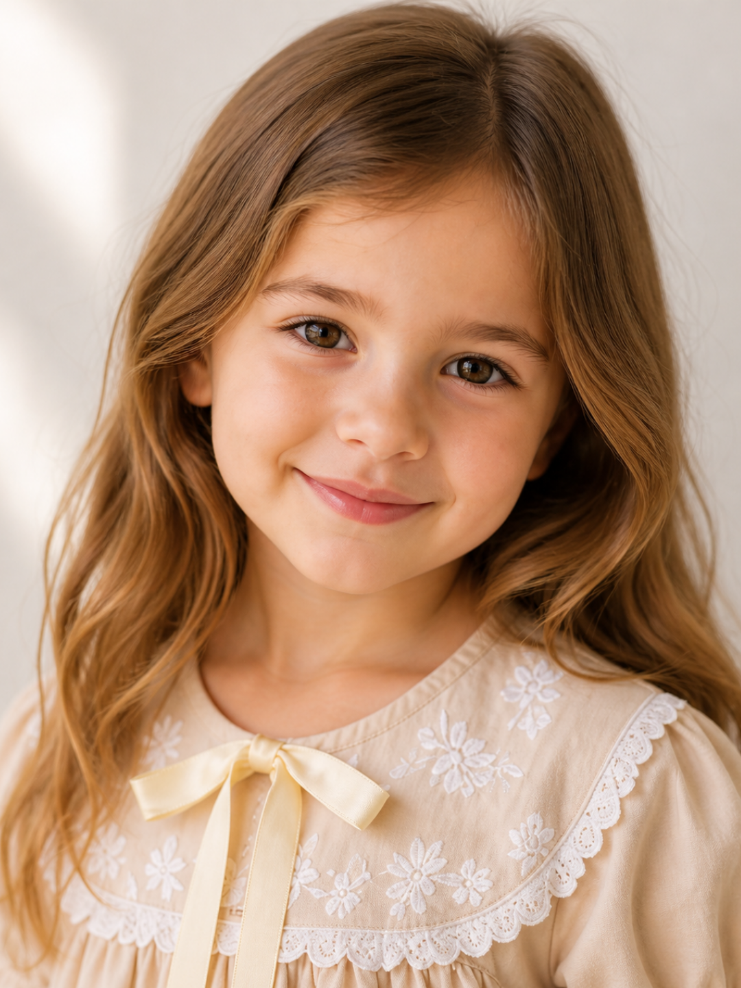 Toddler Girls Beige Embroidered Collar Dress | Elegant Cotton A-Line Party Dress for Kids (2–9 Years)