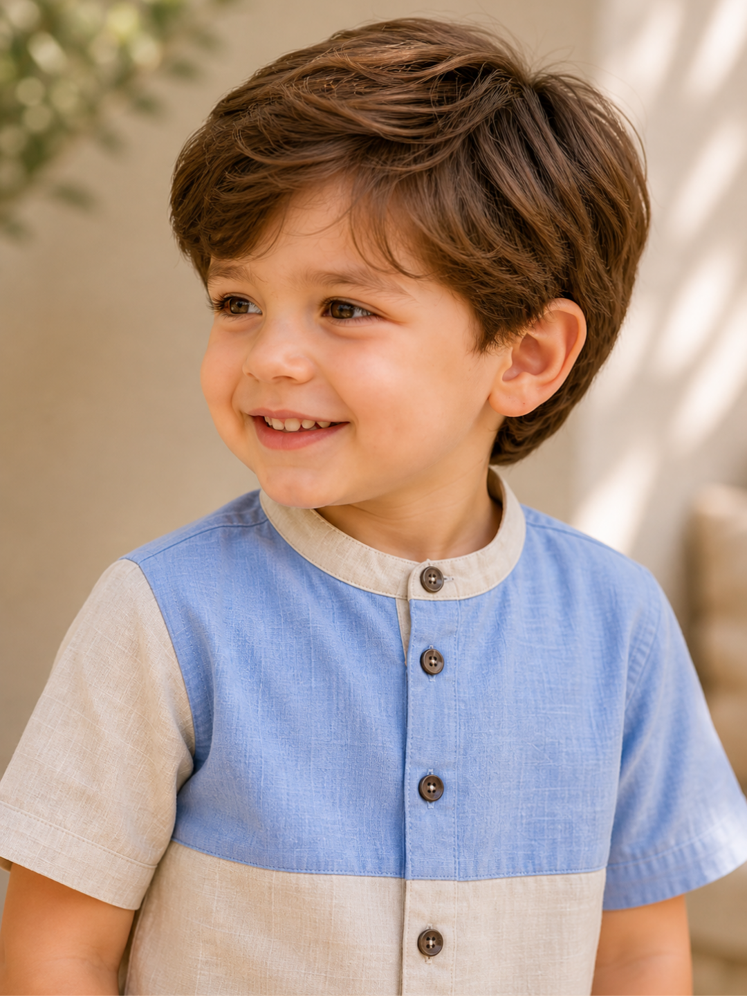 Toddler Boys Sky Blue & Beige Cotton Shirt and Shorts Set | Casual Summer Co-ord Outfit for Kids (2–9 Years)