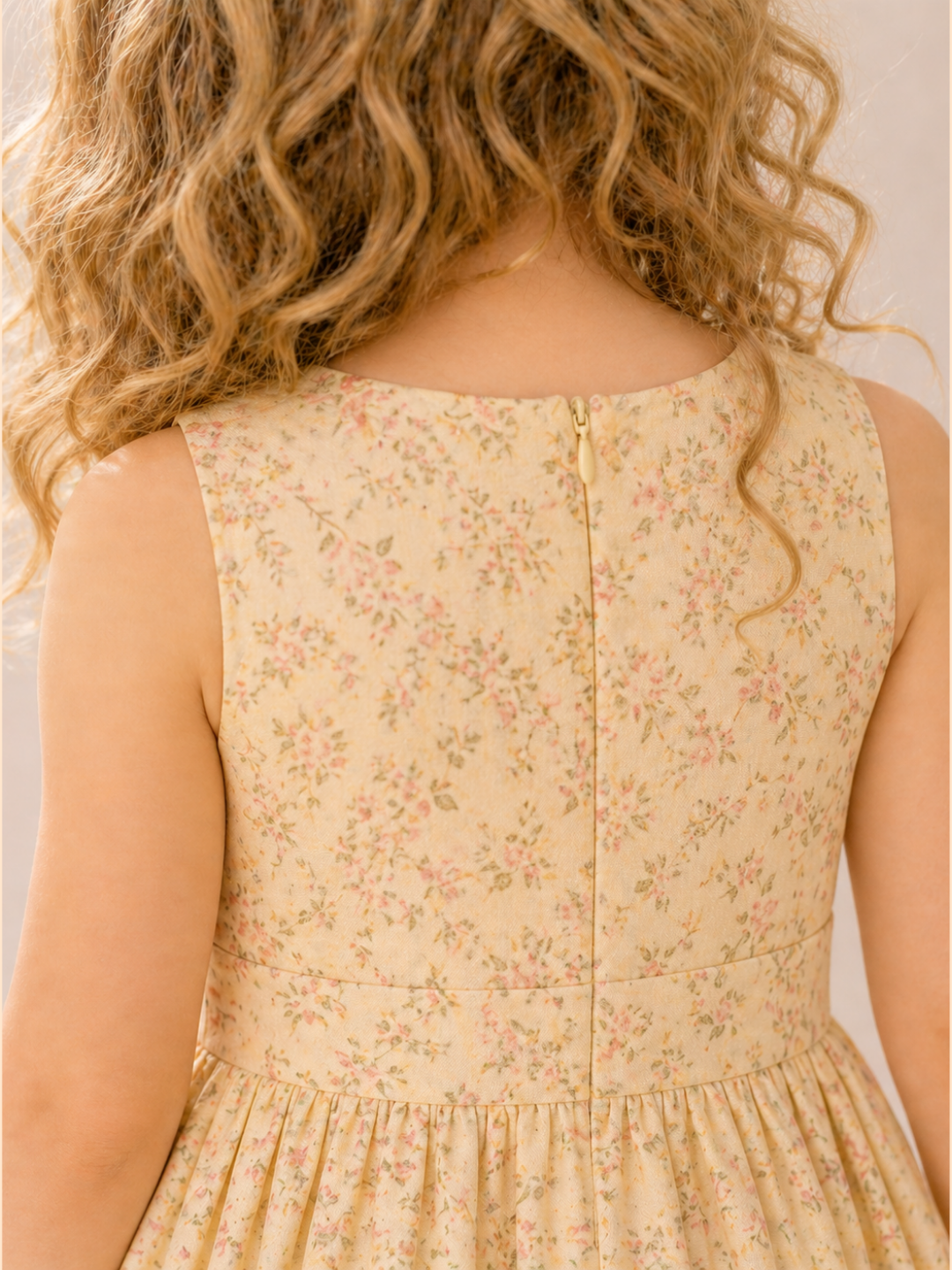 Girls Yellow Floral Sleeveless Party Dress with Bow | Elegant Cotton Summer Dress for Kids (1–5 Years)
