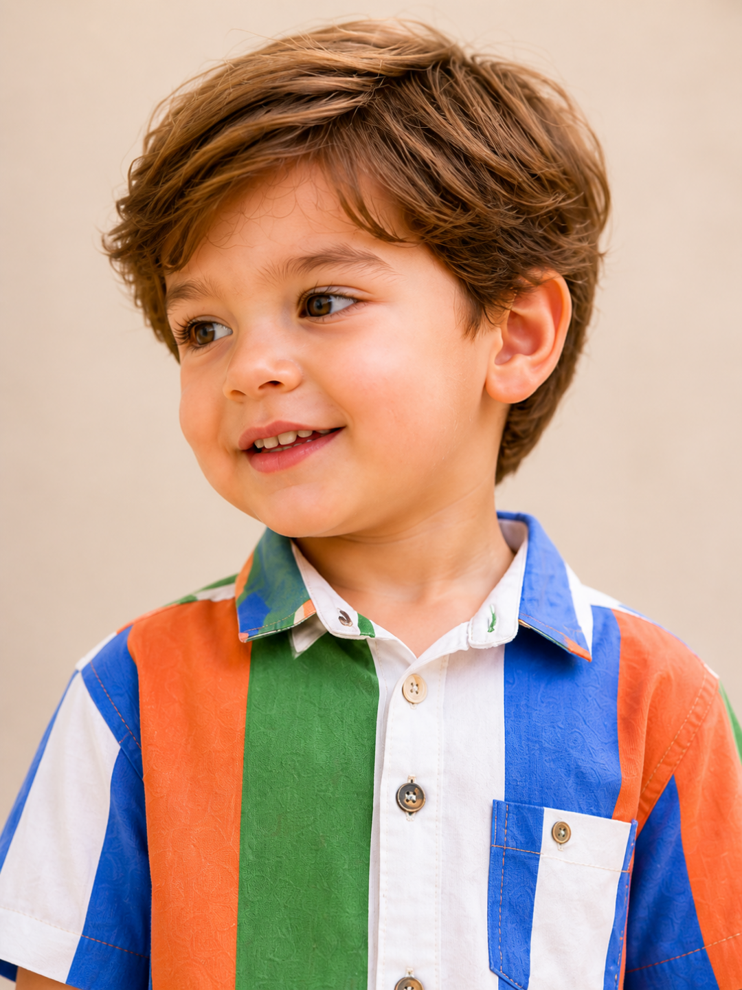 Boys Multicolor Striped Half Sleeve Shirt with Grey Shorts Co-ord Set | Stylish Cotton Summer Outfit for Kids (2–9 Years)