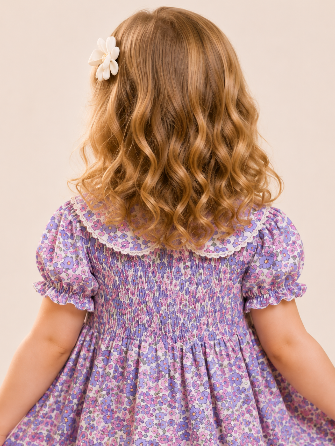 Toddler Girls Purple Floral Peter Pan Collar Dress | Cotton Smocked Party Dress for Kids (2–8 Years)