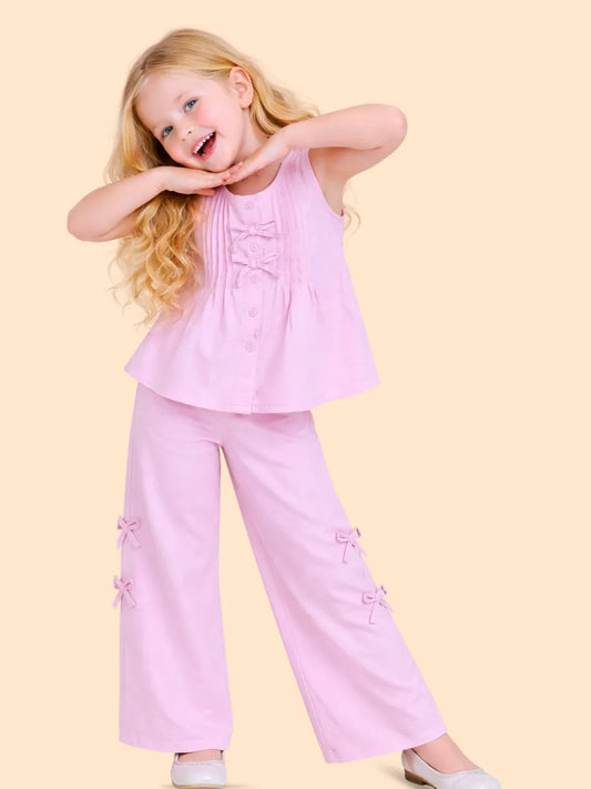 Girls Pink Co-ord Set | Sleeveless Top & Wide Leg Pants Outfit for Kids (2-6 Years)