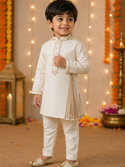Boys Ivory Embroidered Kurta Pajama Set | Premium Ethnic Wear for Kids | Festive & Wedding Outfit (1–8 Years)
