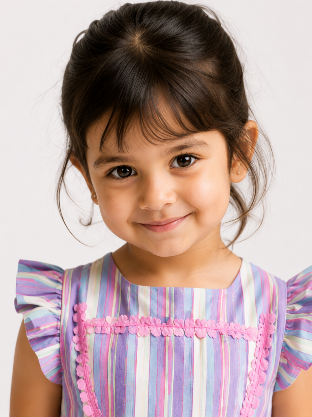 Girls Pastel Striped Layered Dress | Multicolor Cotton Party Wear Dress for Toddlers & Kids (2–8 Years)