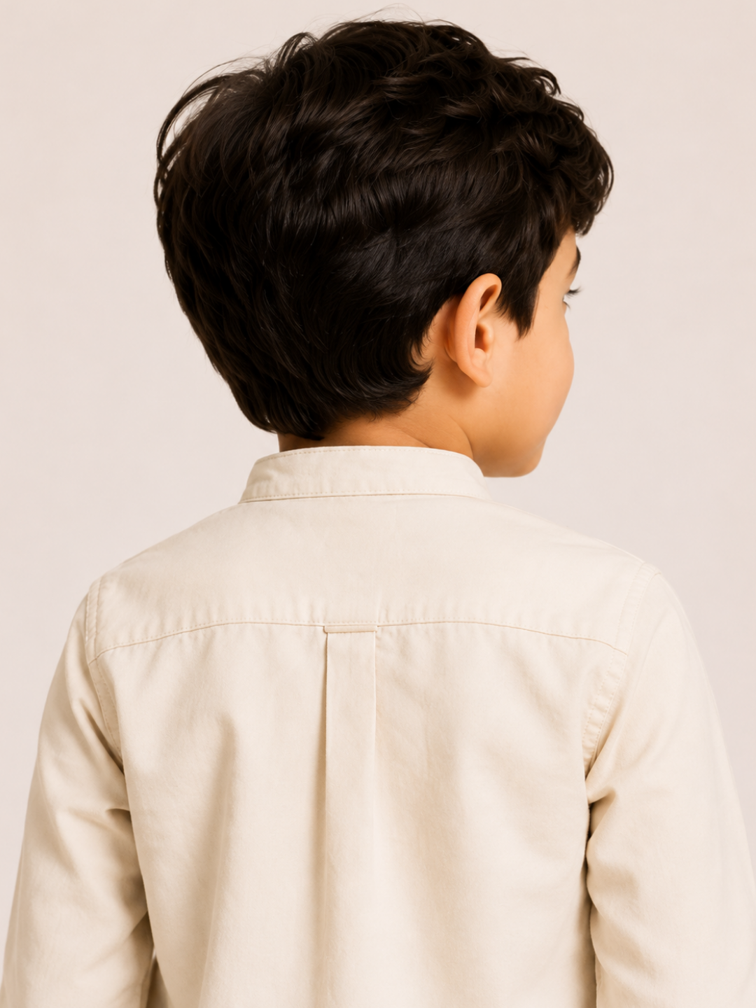 Boys Beige Mandarin Collar Shirt with Navy Embroidered Shorts | Premium Cotton Co-Ord Set for Kids (1–5 Years)