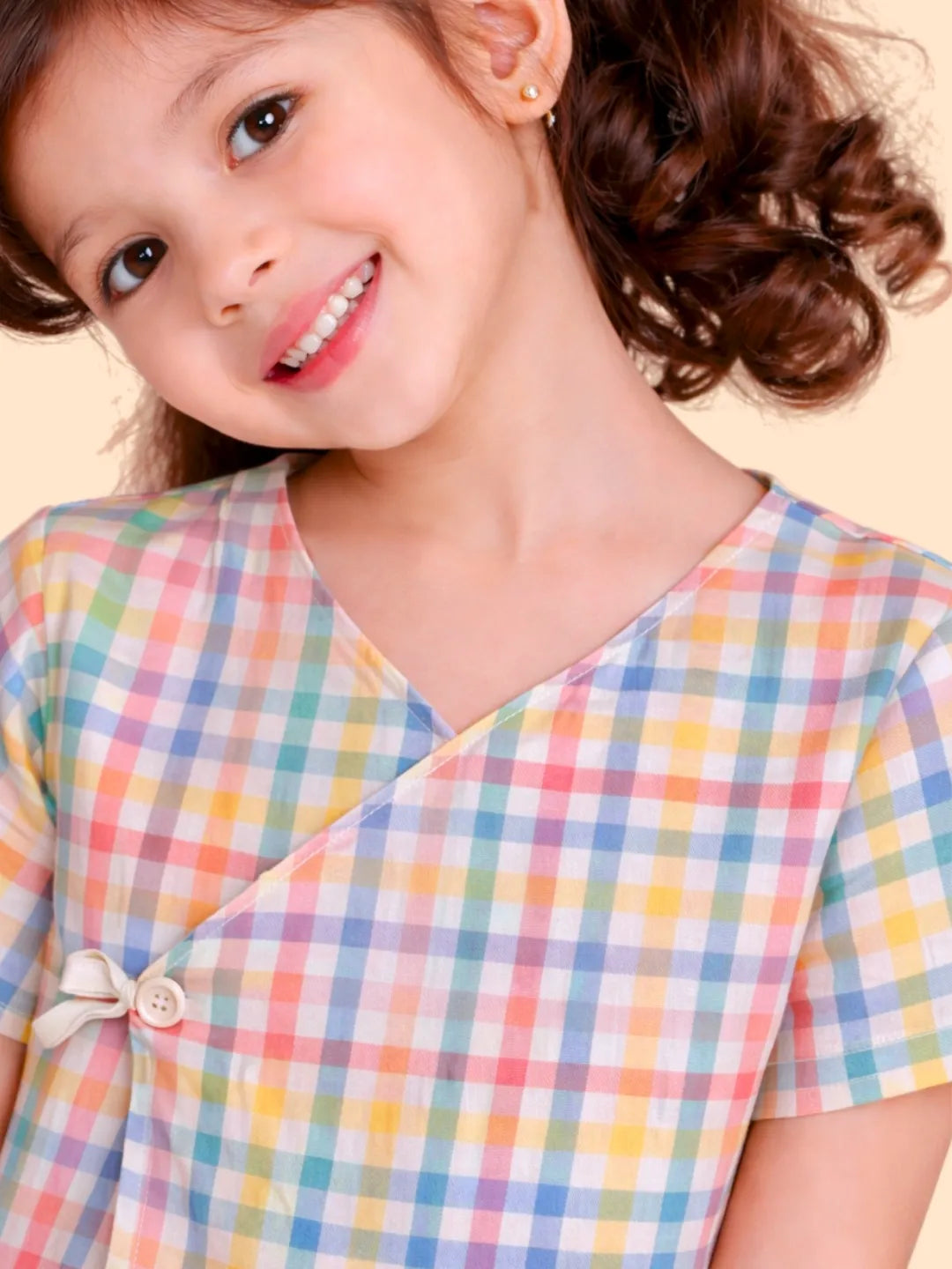 Girls Multicolor Checkered Co-ord Set | Top & Shorts Outfit for Kids (2-6 Years)