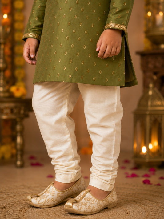 Boys Olive Green Embroidered Kurta Pajama Set | Premium Ethnic Wear for Kids | Festive, Wedding & Party Outfit (1–8 Years)