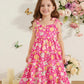 Girls Pink Floral Printed Tiered Maxi Dress | Sleeveless Summer Casual Party Dress for Kids (1–8 Years)