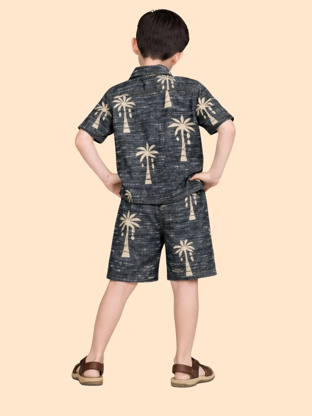 Boys Black Palm Print Co-ord Set | Half Sleeve Shirt & Shorts Summer Outfit (2-6 Years)