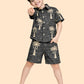 Boys Black Palm Print Co-ord Set | Half Sleeve Shirt & Shorts Summer Outfit (2-6 Years)