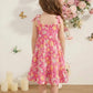 Girls Pink Floral Printed Tiered Maxi Dress | Sleeveless Summer Casual Party Dress for Kids (1–8 Years)