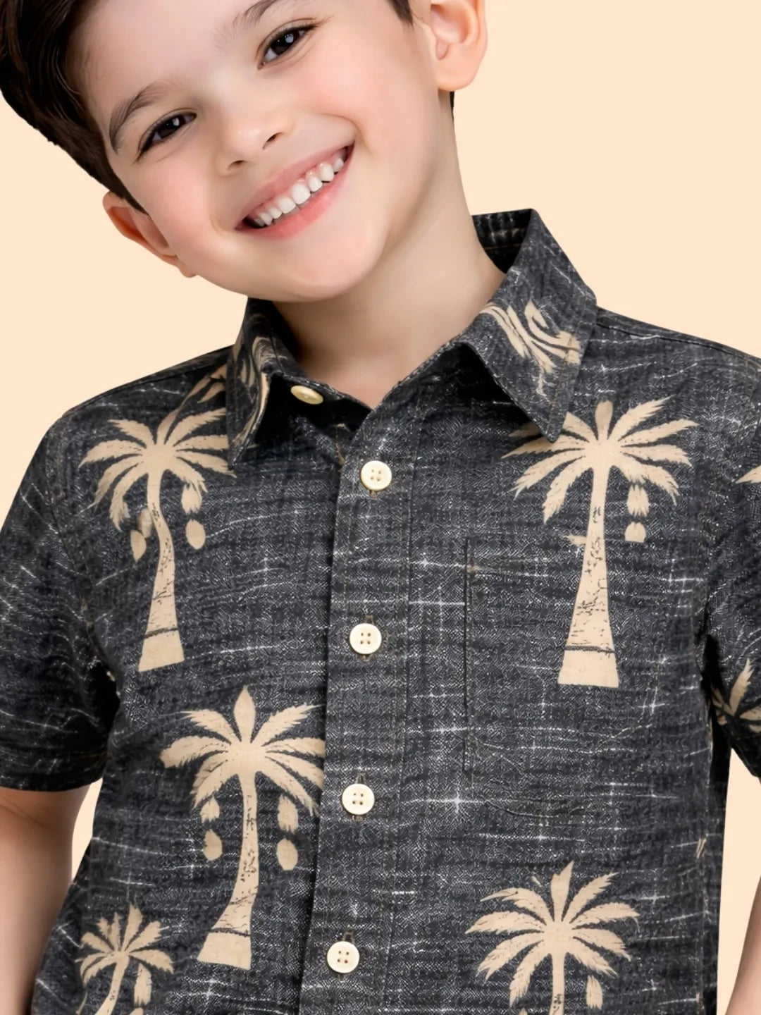Boys Black Palm Print Co-ord Set | Half Sleeve Shirt & Shorts Summer Outfit (2-6 Years)