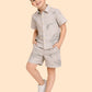 Boys Beige Printed Co-ord Set | Half Sleeve Shirt & Shorts Minimal Summer Outfit (2-6 Years)