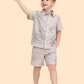 Boys Beige Printed Co-ord Set | Half Sleeve Shirt & Shorts Minimal Summer Outfit (2-6 Years)