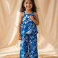 Girls Blue Tropical Leaf Print Co-Ord Set | Sleeveless Top & Wide Leg Palazzo Pants | Casual Summer Outfit for Kids (1–8 Years)