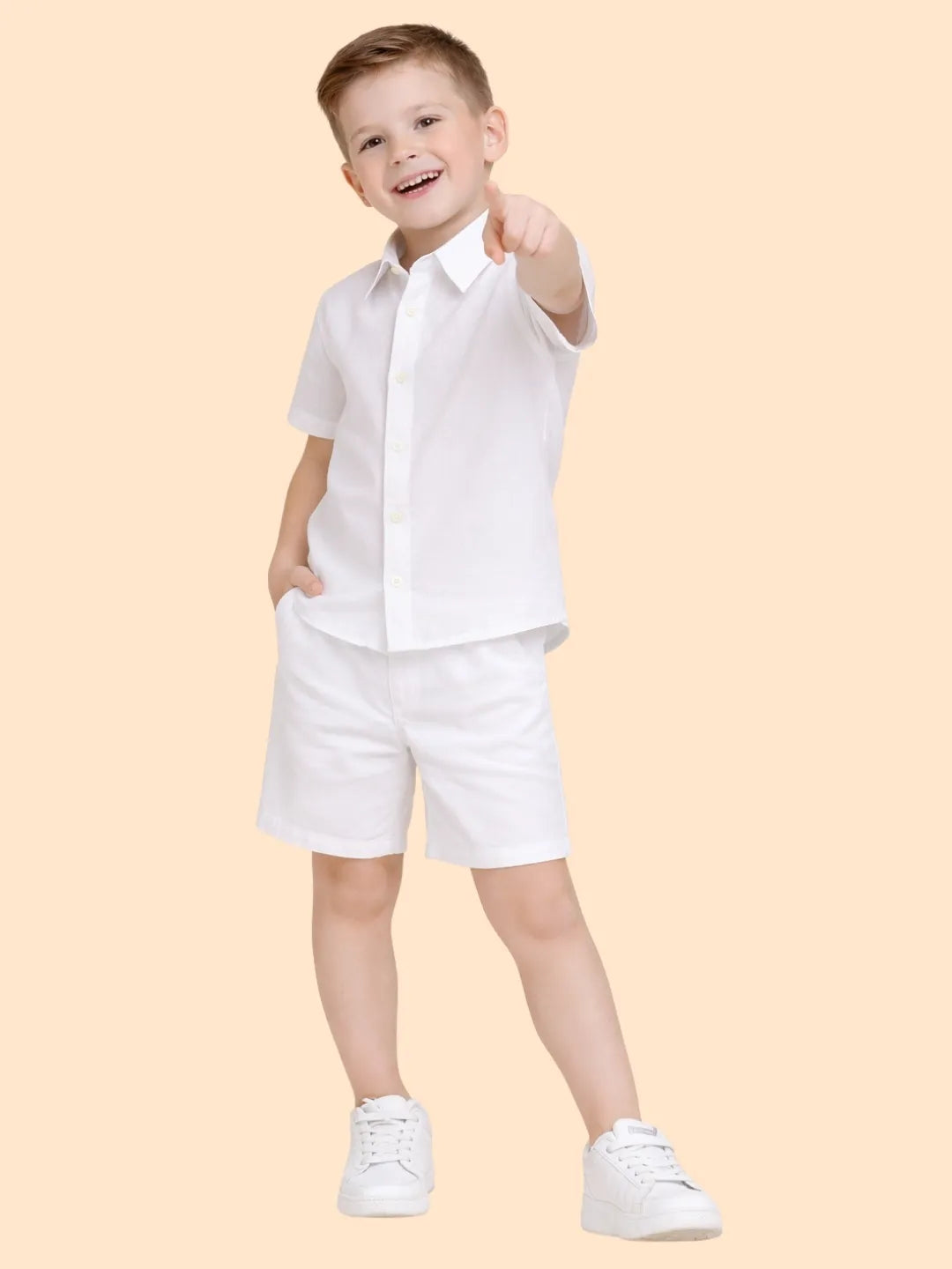 Boys Classic White Co-ord Set | Half Sleeve Shirt & Shorts Summer Outfit (2-6 Years)