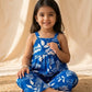 Girls Blue Tropical Leaf Print Co-Ord Set | Sleeveless Top & Wide Leg Palazzo Pants | Casual Summer Outfit for Kids (1–8 Years)