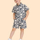 Boys Grey Printed Co-ord Set | Geometric Shirt & Shorts Summer Outfit (2-6 Years)