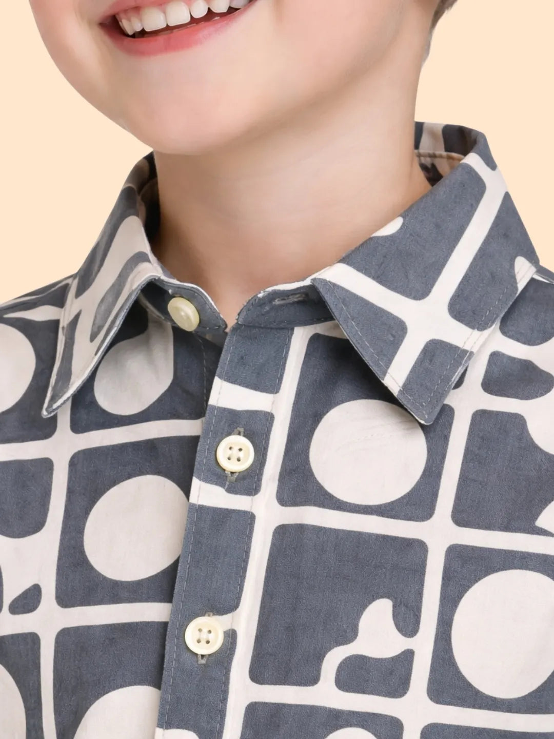 Boys Grey Printed Co-ord Set | Geometric Shirt & Shorts Summer Outfit (2-6 Years)