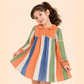 Girls Multicolor Striped Dress | Long Sleeve Cotton Casual Party Dress (2-6 Years)