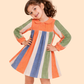 Girls Multicolor Striped Dress | Long Sleeve Cotton Casual Party Dress (2-6 Years)