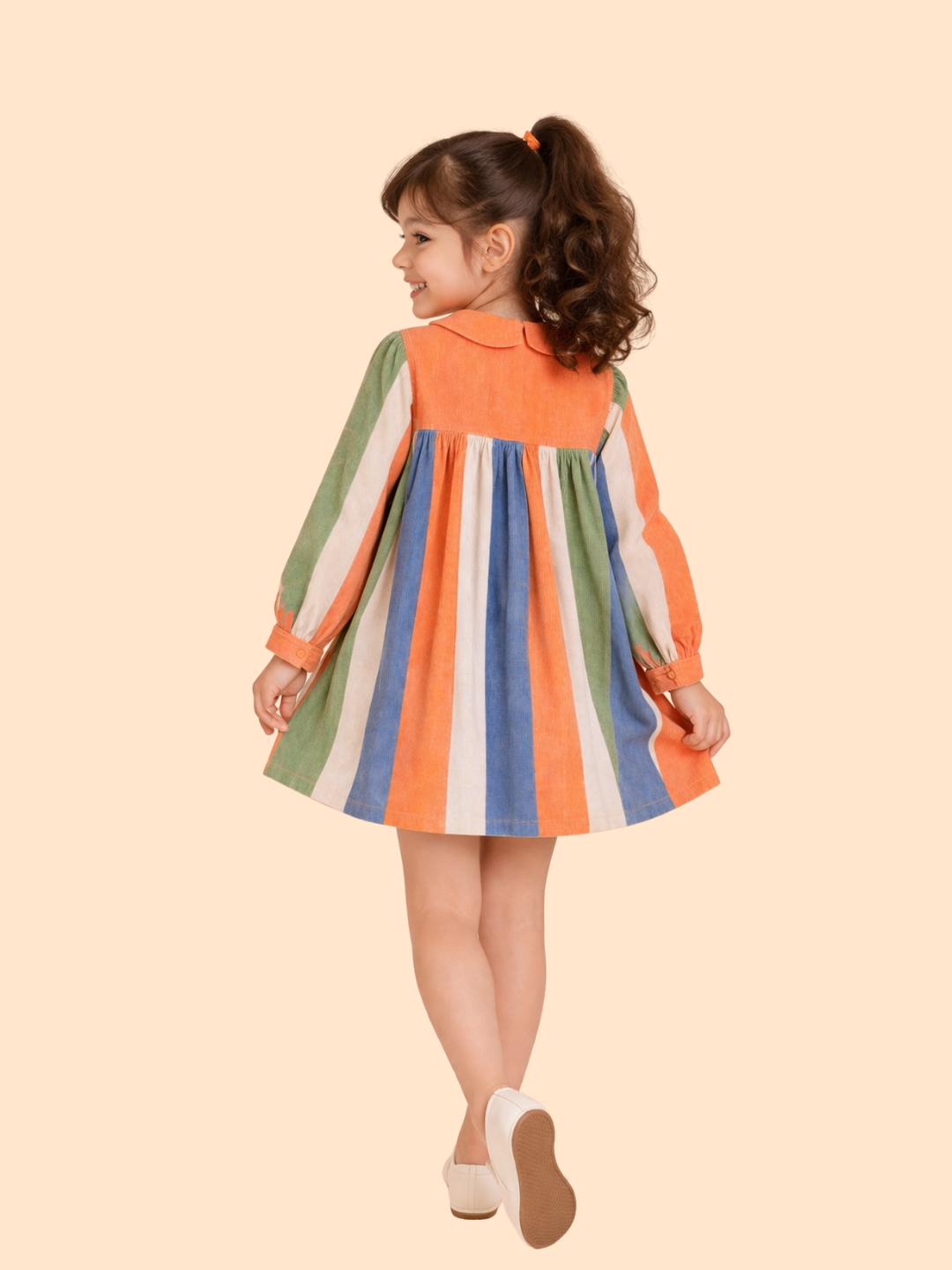 Girls Multicolor Striped Dress | Long Sleeve Cotton Casual Party Dress (2-6 Years)