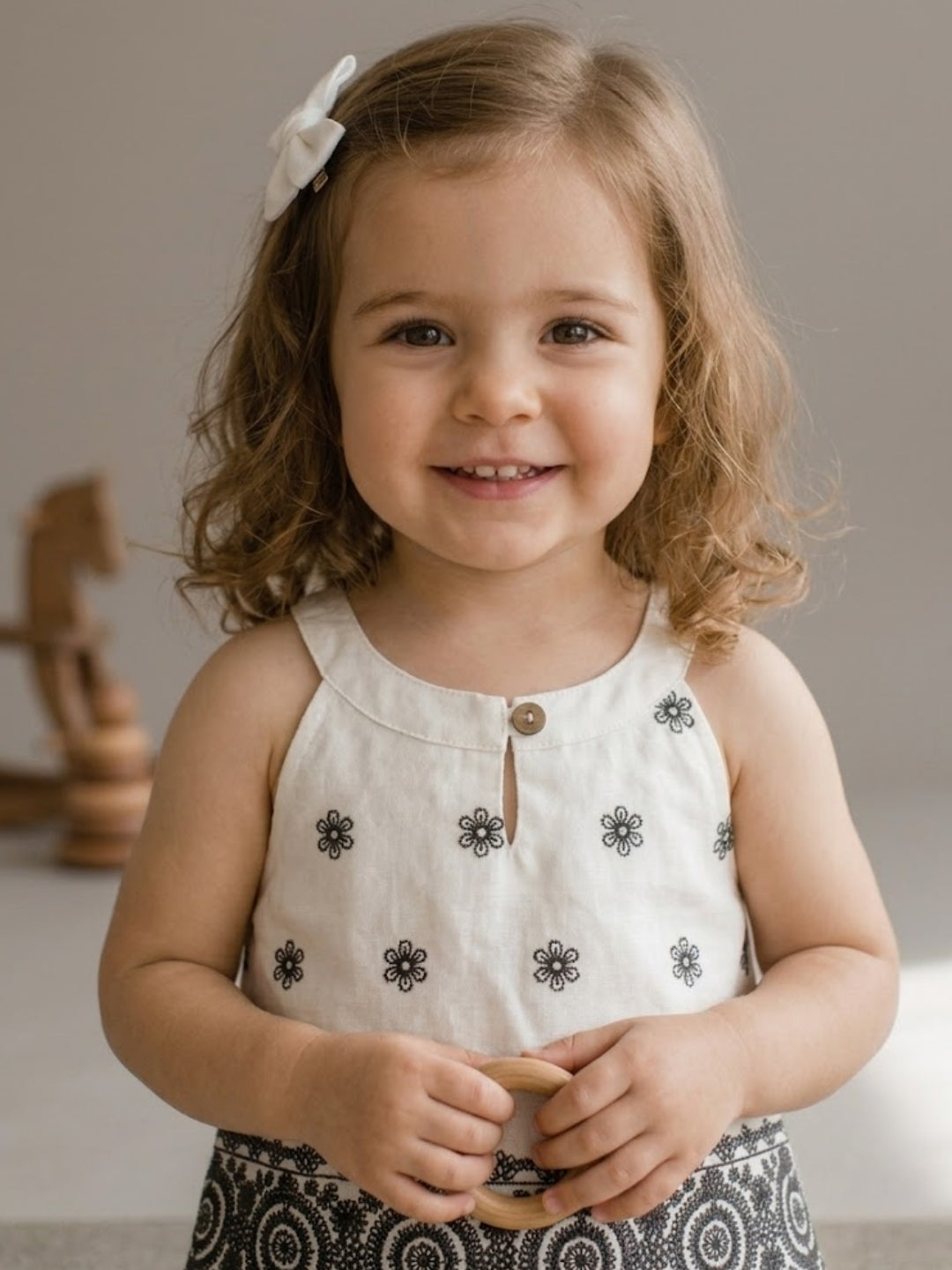 Girls White & Black Embroidered Co-Ord Set | Sleeveless Cotton Top with Wide Leg Palazzo Pants for Kids (1–8 Years)