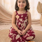 Girls Maroon Tropical Print Co-Ord Set | Sleeveless Cotton Top & Straight Pants Set for Kids (1–8 Years)