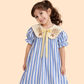 Girls Blue Striped Dress with Embroidered Collar | Elegant Cotton Party Dress (2-6 Years)