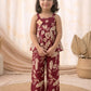 Girls Maroon Tropical Print Co-Ord Set | Sleeveless Cotton Top & Straight Pants Set for Kids (1–8 Years)