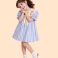 Girls Blue Striped Dress with Embroidered Collar | Elegant Cotton Party Dress (2-6 Years)