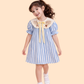 Girls Blue Striped Dress with Embroidered Collar | Elegant Cotton Party Dress (2-6 Years)