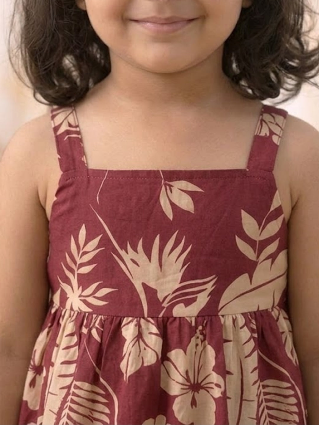 Girls Maroon Tropical Print Co-Ord Set | Sleeveless Cotton Top & Straight Pants Set for Kids (1–8 Years)