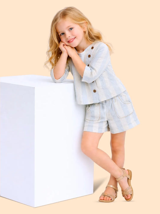 Girls Blue Striped Co-ord Set | Stylish Top & Shorts Outfit for Kids (2-6 Years)