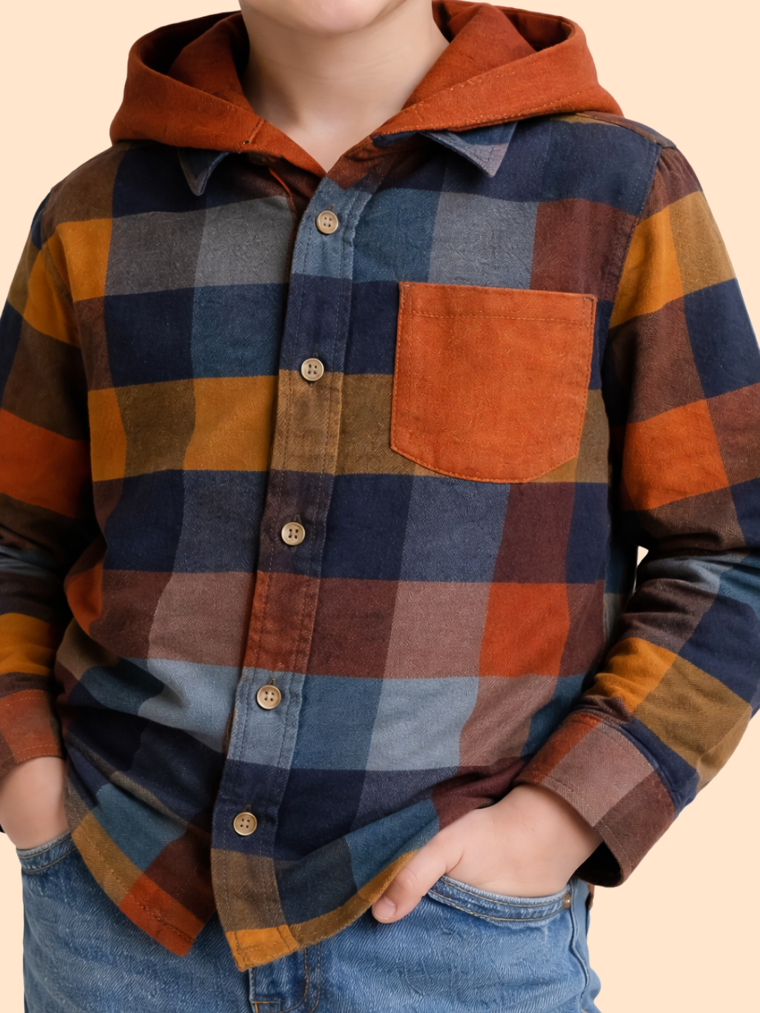 Boys Checked Hooded Shirt with Denim Jeans | Winter Casual Outfit Set (2-10 Years)