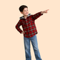 Boys Red Checked Hooded Shirt with Denim Jeans | Stylish Winter Outfit Set (2-10 Years)