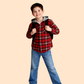Boys Red Checked Hooded Shirt with Denim Jeans | Stylish Winter Outfit Set (2-10 Years)