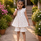 Girls Floral Cotton Co-Ord Set | Sleeveless Ruffle Top & Printed Shorts | Soft Summer Outfit | Casual Wear for Girls (2–8 Years)