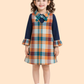 Girls Checkered A-Line Dress with Bow Collar | Stylish Winter Casual Outfit (1-6 Years)