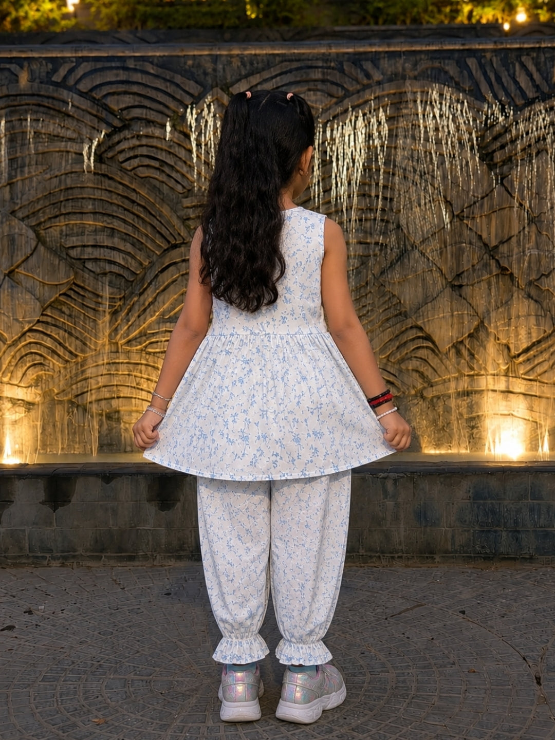 Girls Floral Cotton Co-Ord Set | Sleeveless Peplum Top & Printed Jogger Pants | Soft Casual Summer Outfit for Girls