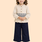 Girls Beige Embroidered Top with Navy Wide-Leg Pants | Elegant Casual Outfit Set (2-7 Years)