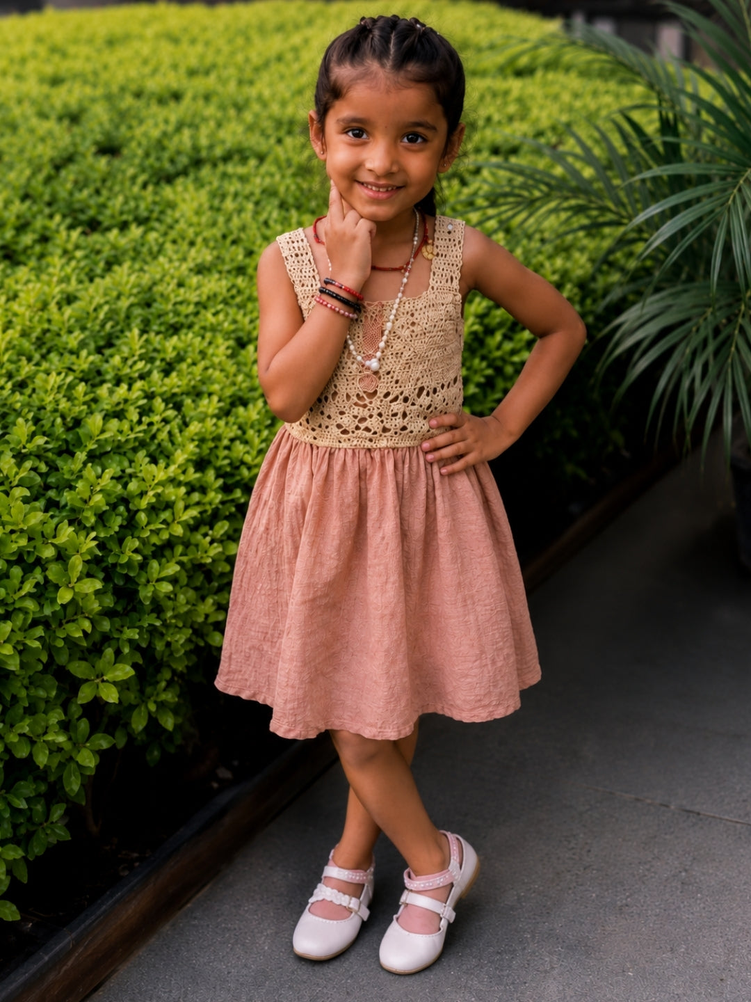 Girls Crochet Bodice Cotton Dress | Sleeveless Summer Dress | Boho Casual Dress for Girls | Soft Cotton Outfit